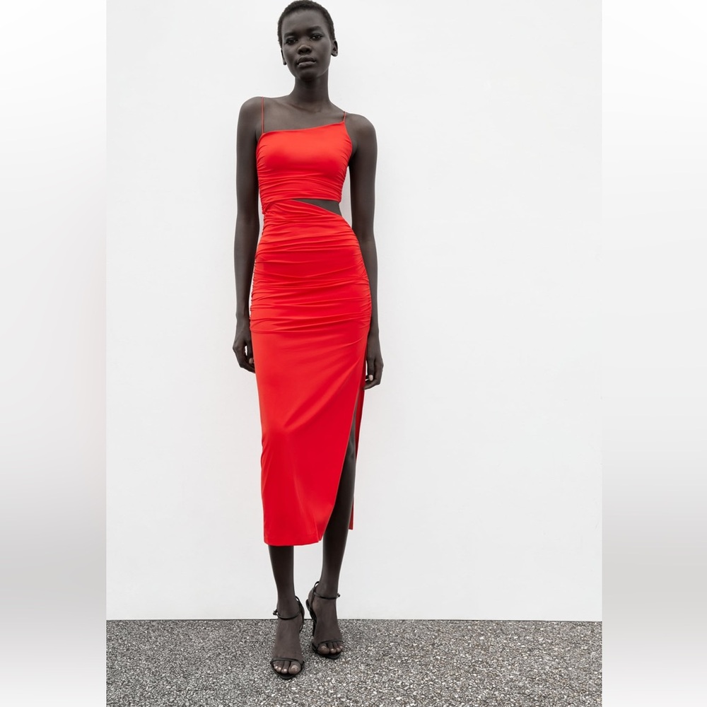 Zara Red cut out bodycon midi dress